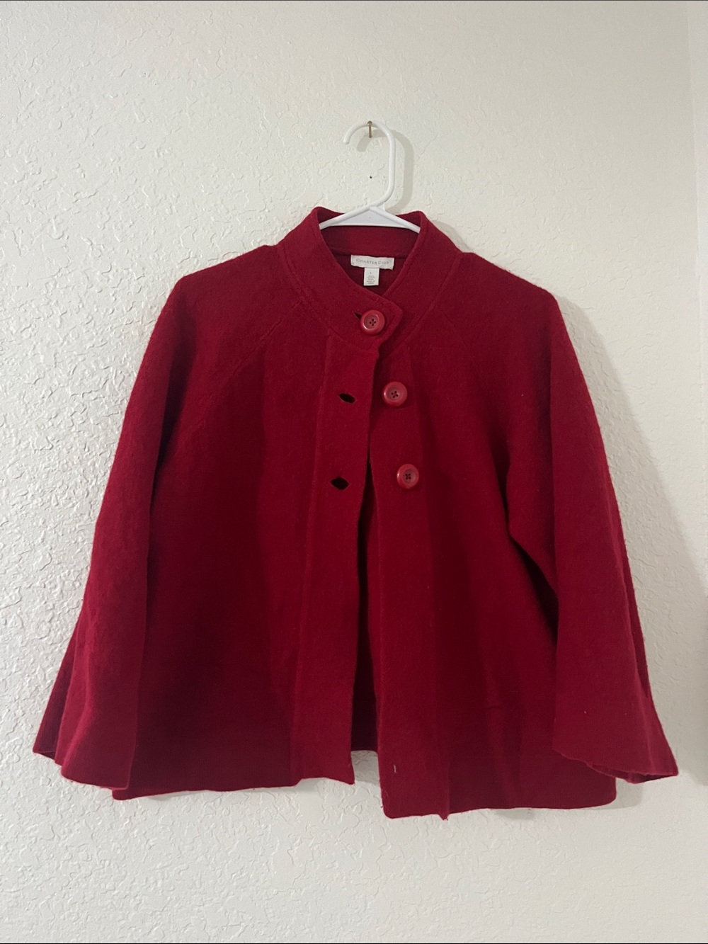 Vintage 100% Merino Wool Charter Club Red Three-Button Cape Jacket